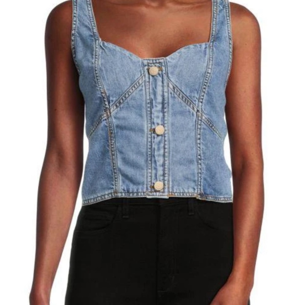 Faded Denim Blue Corset Style Top XL